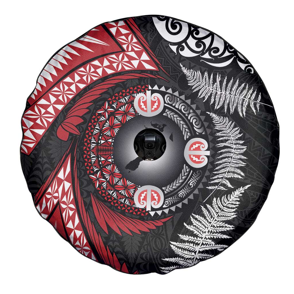 Tonga and New Zealand Together Spare Tire Cover Ngatu Art Tribal Maori Tattoo and Silver Fern LT03 - Polynesian Pride