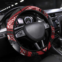 Tonga and New Zealand Together Steering Wheel Cover Ngatu Art Tribal Maori Tattoo and Silver Fern LT03 Universal Fit Black - Polynesian Pride