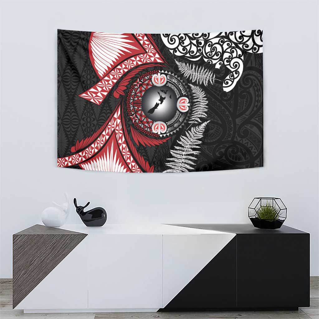 Tonga and New Zealand Together Tapestry Ngatu Art Tribal Maori Tattoo and Silver Fern LT03 - Polynesian Pride