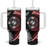 Tonga and New Zealand Together Tumbler With Handle Ngatu Art Tribal-Maori Tattoo and Silver Fern LT03 One Size: 40 oz Black - Polynesian Pride