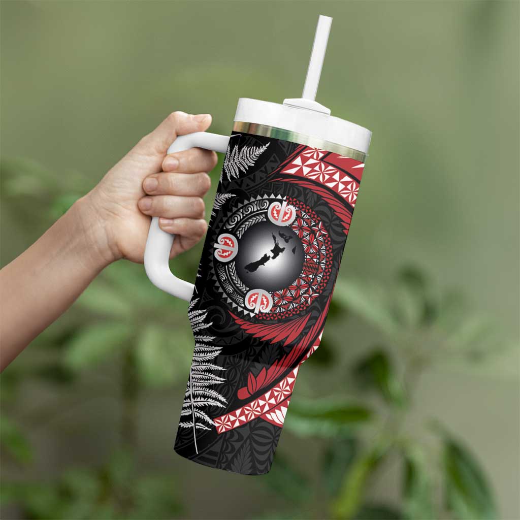 Tonga and New Zealand Together Tumbler With Handle Ngatu Art Tribal-Maori Tattoo and Silver Fern LT03 - Polynesian Pride