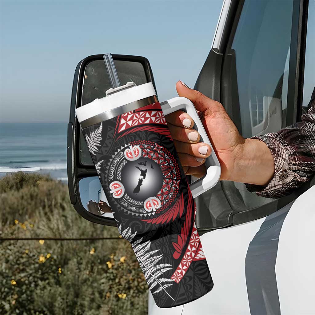 Tonga and New Zealand Together Tumbler With Handle Ngatu Art Tribal-Maori Tattoo and Silver Fern LT03 - Polynesian Pride