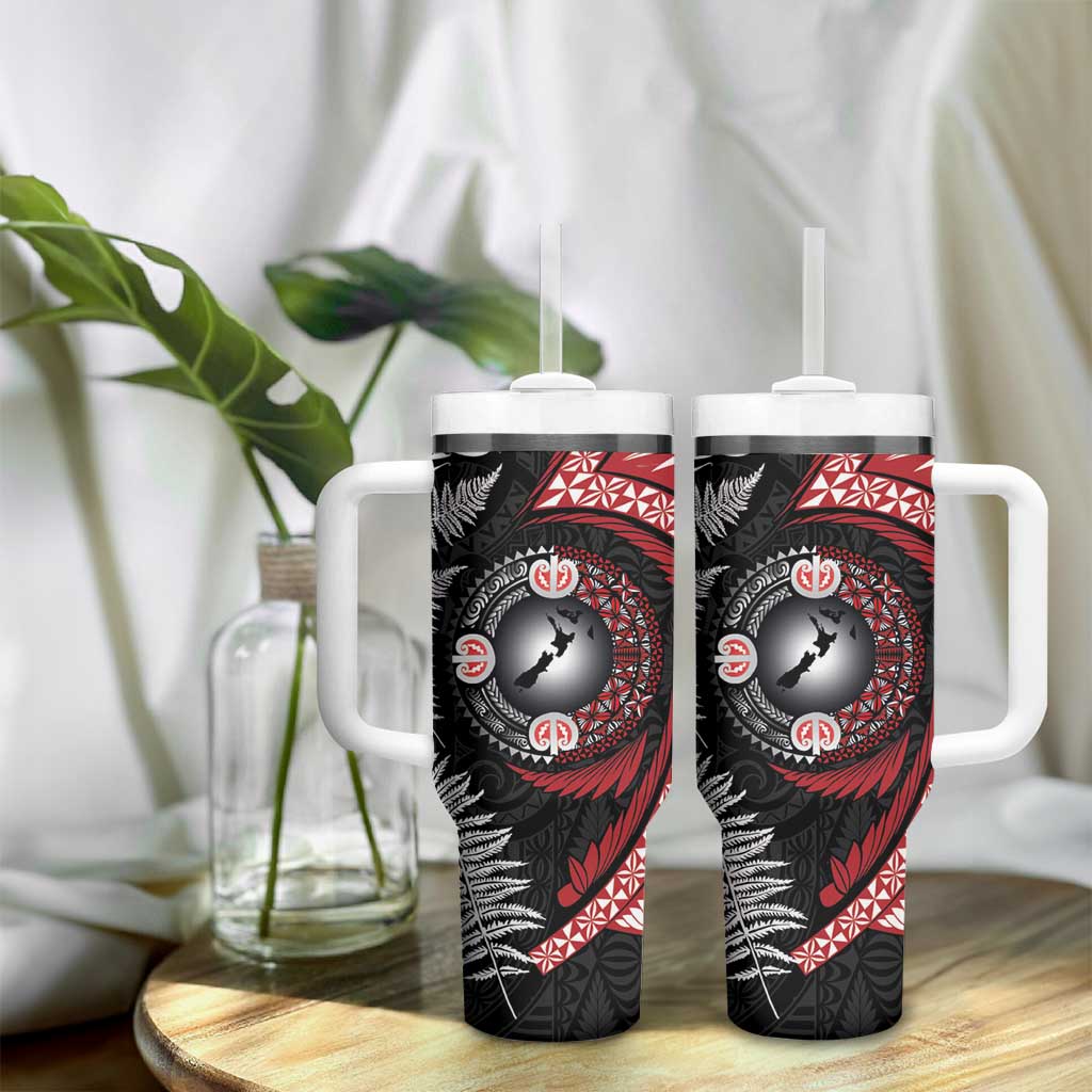 Tonga and New Zealand Together Tumbler With Handle Ngatu Art Tribal-Maori Tattoo and Silver Fern LT03 - Polynesian Pride