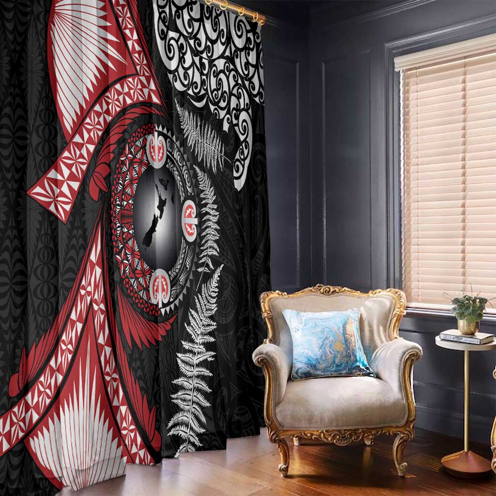 Tonga and New Zealand Together Window Curtain Ngatu Art Tribal Maori Tattoo and Silver Fern LT03 - Polynesian Pride