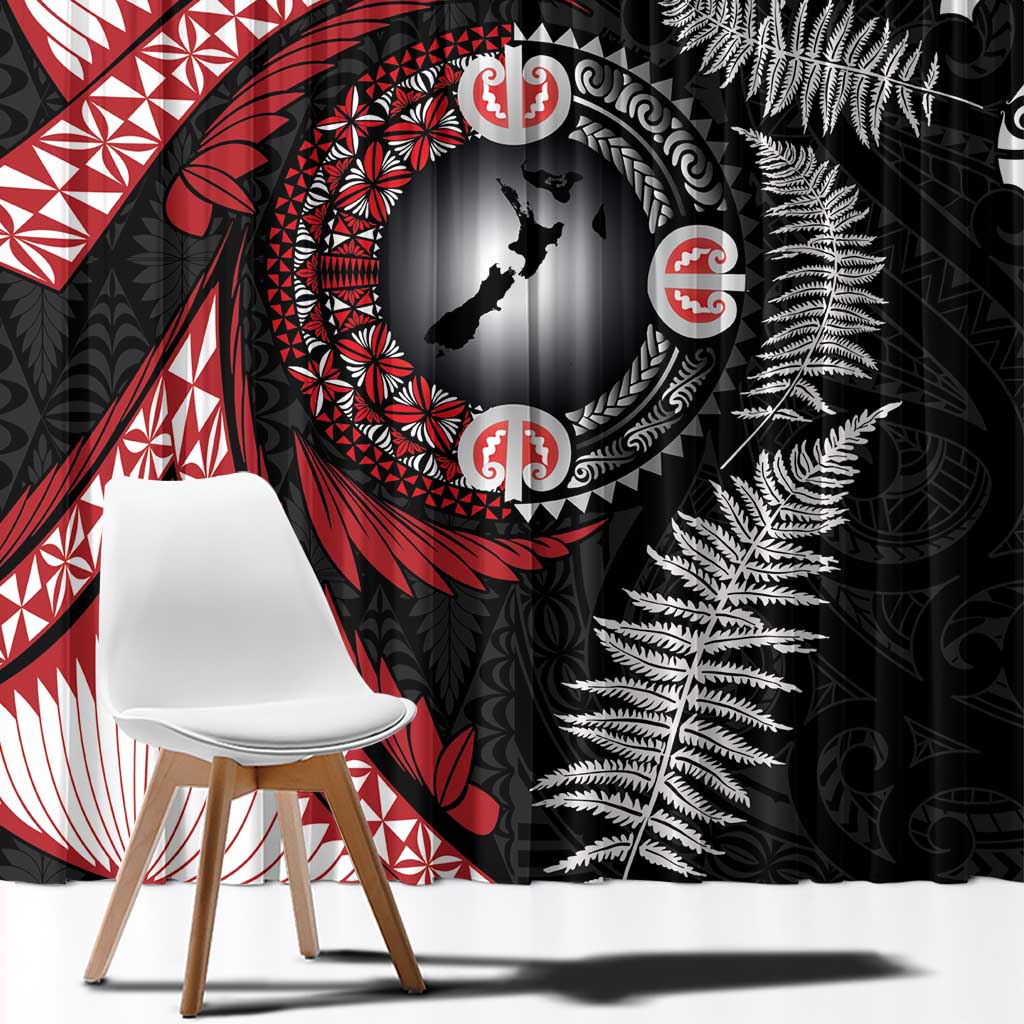 Tonga and New Zealand Together Window Curtain Ngatu Art Tribal Maori Tattoo and Silver Fern LT03 - Polynesian Pride