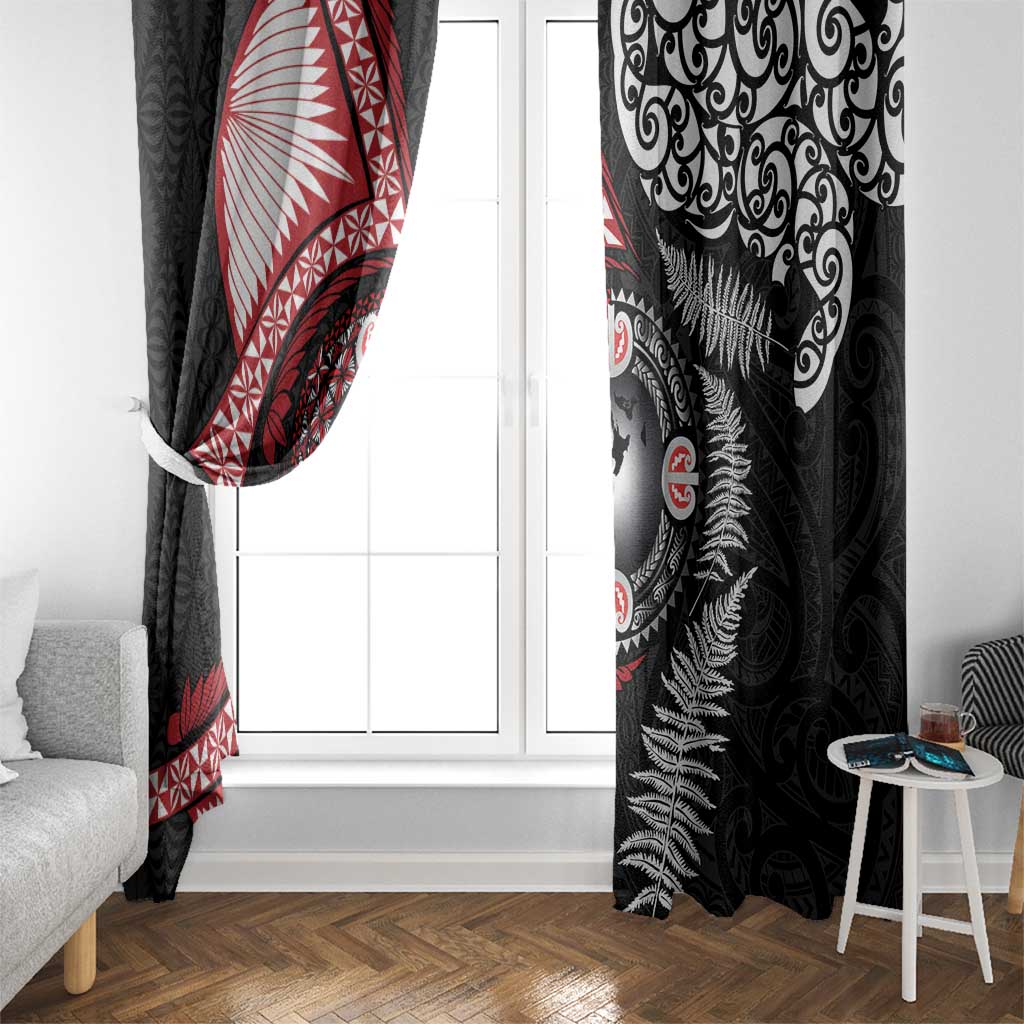 Tonga and New Zealand Together Window Curtain Ngatu Art Tribal Maori Tattoo and Silver Fern LT03 - Polynesian Pride