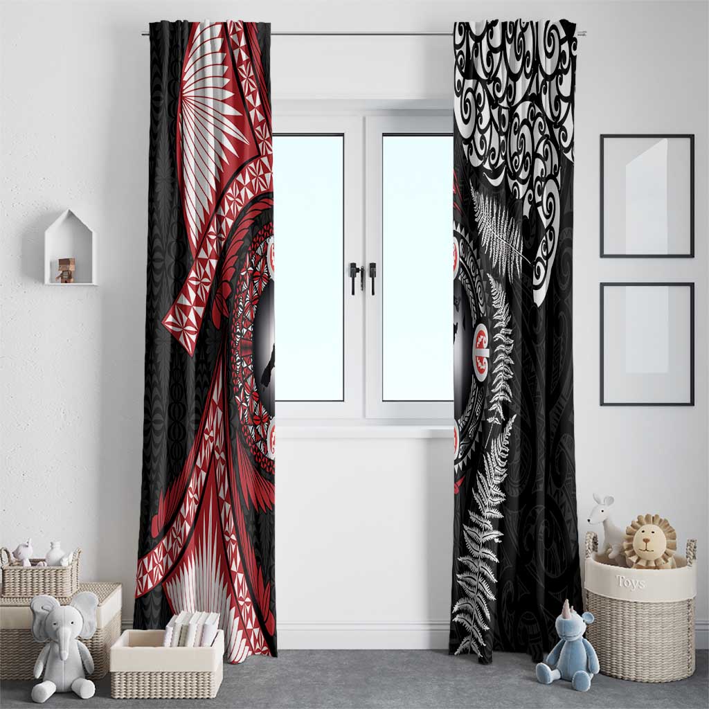 Tonga and New Zealand Together Window Curtain Ngatu Art Tribal Maori Tattoo and Silver Fern LT03 - Polynesian Pride