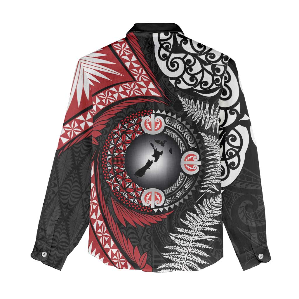 Tonga and New Zealand Together Women Casual Shirt Ngatu Art Tribal Maori Tattoo and Silver Fern LT03 - Polynesian Pride