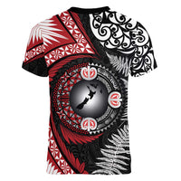 Tonga and New Zealand Together Women V-Neck T-Shirt Ngatu Art Tribal Maori Tattoo and Silver Fern LT03 - Polynesian Pride
