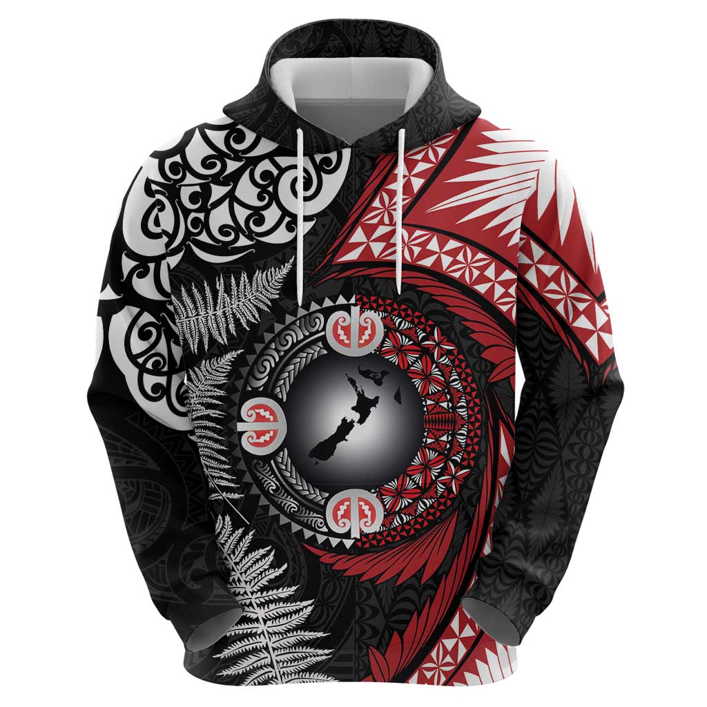 Tonga and New Zealand Together Zip Hoodie Ngatu Art Tribal Maori Tattoo and Silver Fern LT03 - Polynesian Pride