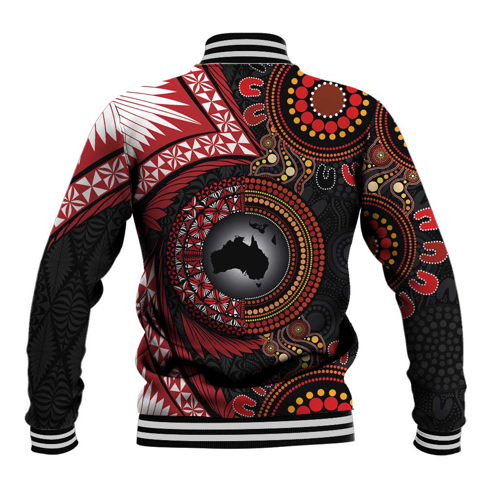 Tonga and Australia Together Baseball Jacket Ngatu Art Tribal Aboriginal Tattoo Pattern