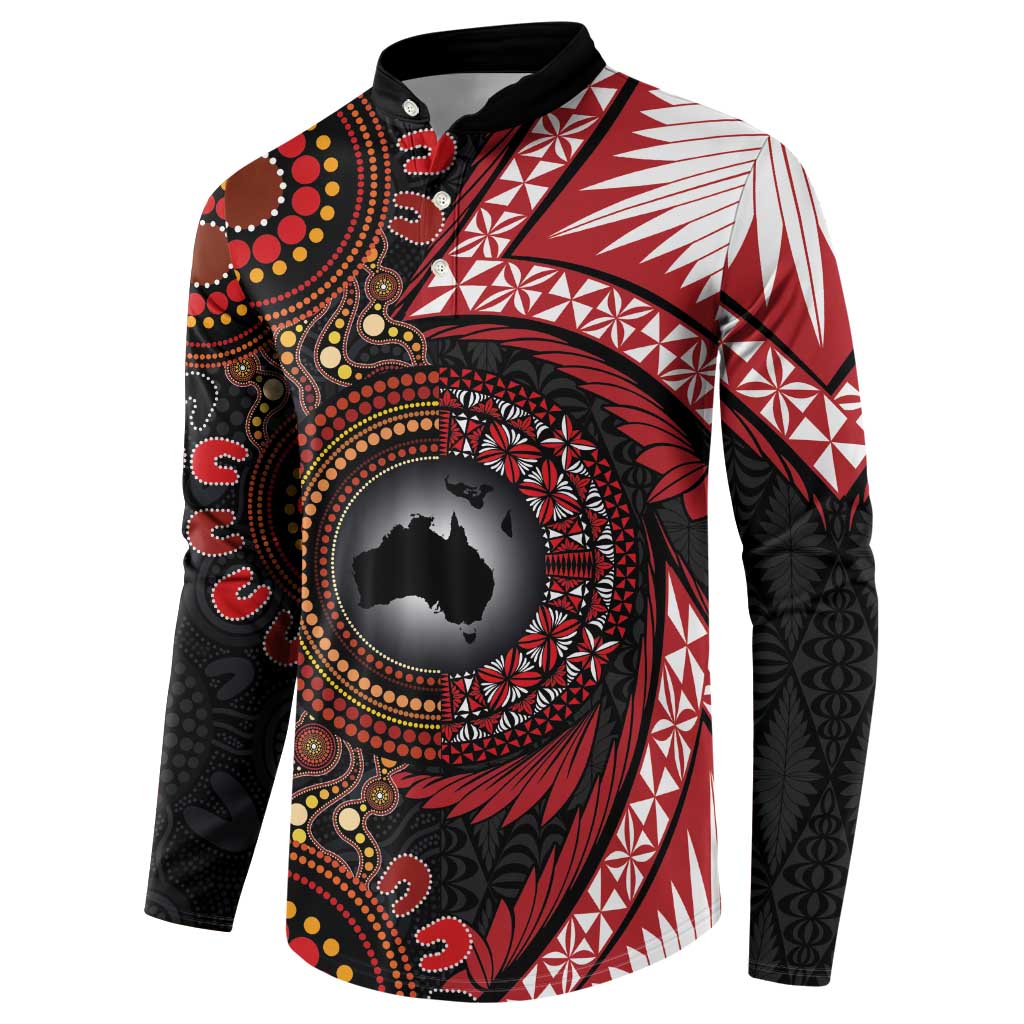 Tonga and Australia Together Button Sweatshirt Ngatu Art Tribal Aboriginal Tattoo Pattern