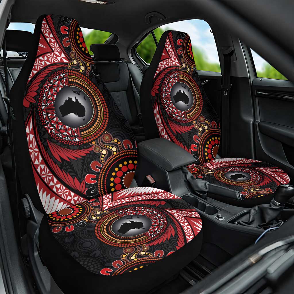 Tonga and Australia Together Car Seat Cover Ngatu Art Tribal Aboriginal Tattoo Pattern LT03 One Size Black - Polynesian Pride