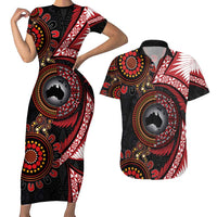 Tonga and Australia Together Couples Matching Short Sleeve Bodycon Dress and Hawaiian Shirt Ngatu Art Tribal Aboriginal Tattoo Pattern