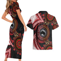 Tonga and Australia Together Couples Matching Short Sleeve Bodycon Dress and Hawaiian Shirt Ngatu Art Tribal Aboriginal Tattoo Pattern