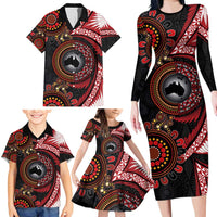 Tonga and Australia Together Family Matching Long Sleeve Bodycon Dress and Hawaiian Shirt Ngatu Art Tribal Aboriginal Tattoo Pattern LT03 - Polynesian Pride