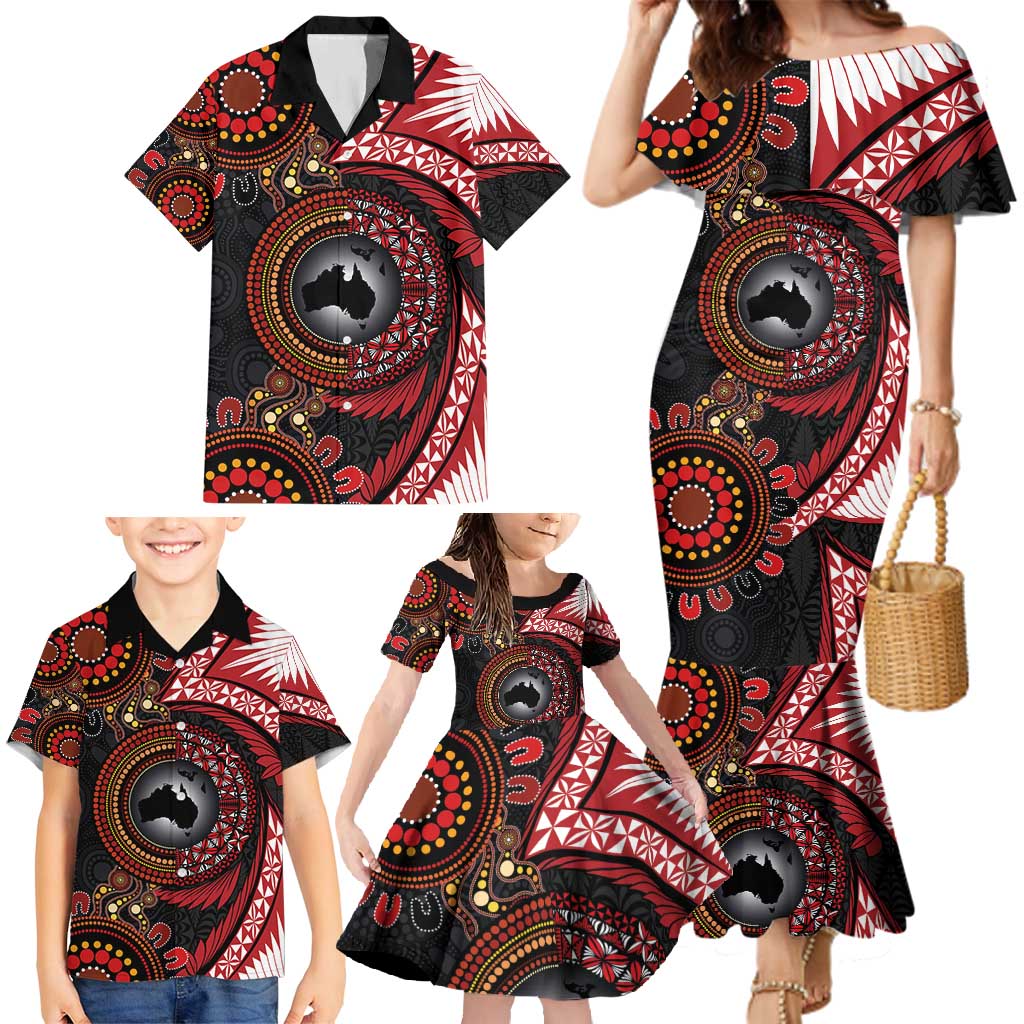 Tonga and Australia Together Family Matching Mermaid Dress and Hawaiian Shirt Ngatu Art Tribal Aboriginal Tattoo Pattern LT03 - Polynesian Pride