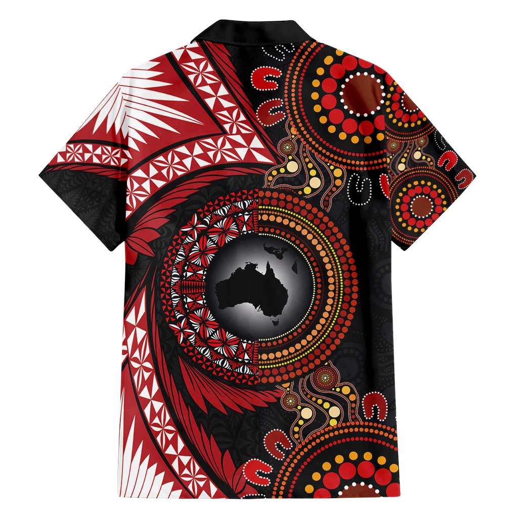 Tonga and Australia Together Family Matching Off Shoulder Short Dress and Hawaiian Shirt Ngatu Art Tribal Aboriginal Tattoo Pattern LT03 - Polynesian Pride