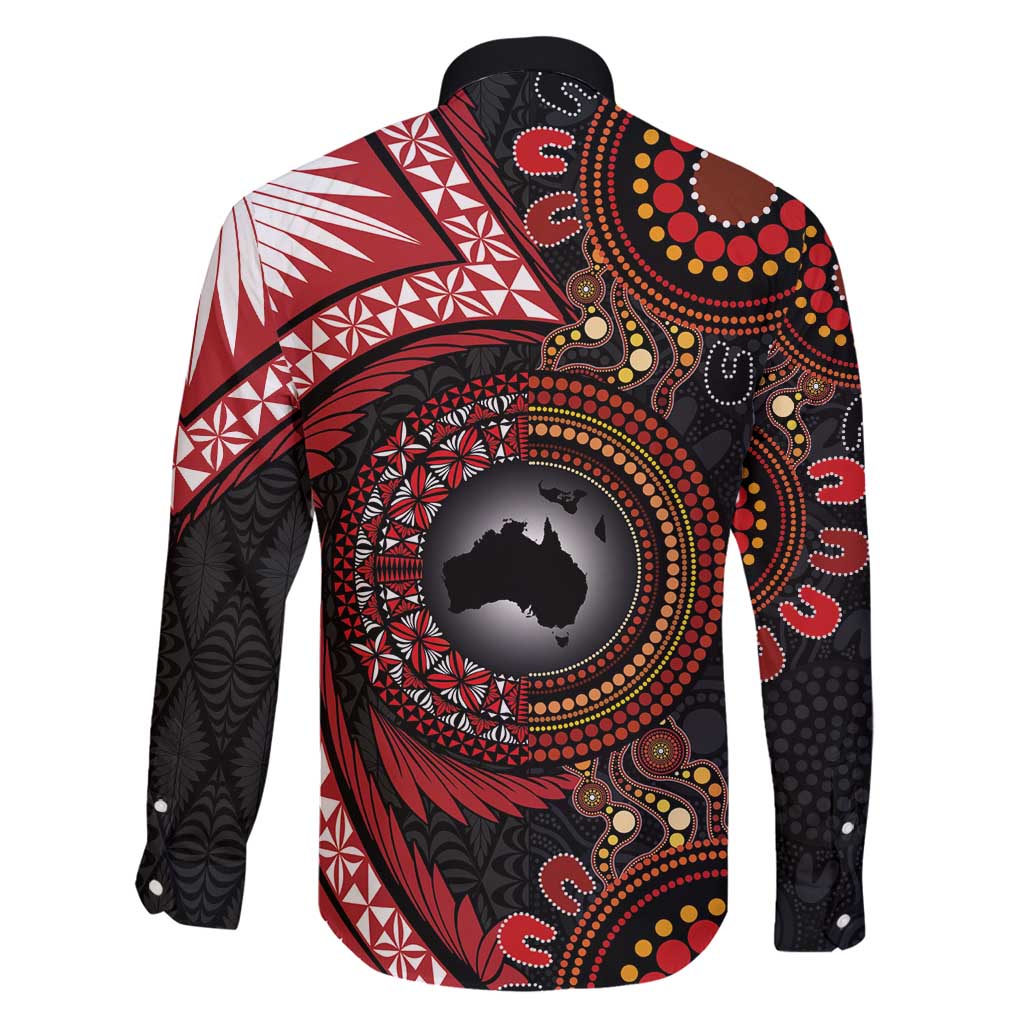 Tonga and Australia Together Family Matching Off Shoulder Short Dress and Hawaiian Shirt Ngatu Art Tribal Aboriginal Tattoo Pattern LT03 - Polynesian Pride
