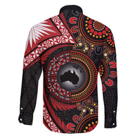 Tonga and Australia Together Family Matching Off Shoulder Short Dress and Hawaiian Shirt Ngatu Art Tribal Aboriginal Tattoo Pattern LT03 - Polynesian Pride