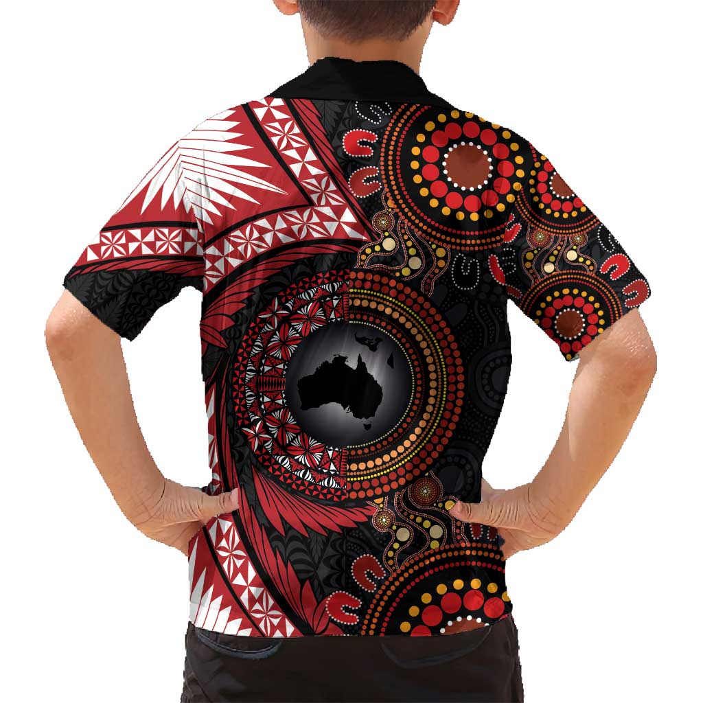 Tonga and Australia Together Family Matching Puletasi and Hawaiian Shirt Ngatu Art Tribal Aboriginal Tattoo Pattern