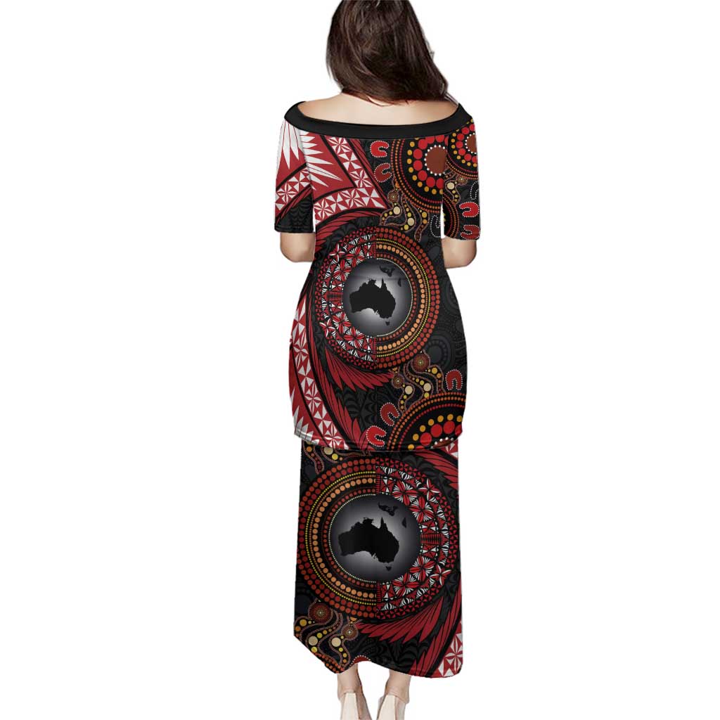 Tonga and Australia Together Family Matching Puletasi and Hawaiian Shirt Ngatu Art Tribal Aboriginal Tattoo Pattern