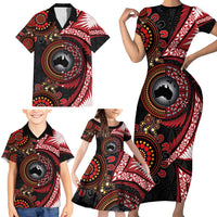 Tonga and Australia Together Family Matching Short Sleeve Bodycon Dress and Hawaiian Shirt Ngatu Art Tribal Aboriginal Tattoo Pattern LT03 - Polynesian Pride