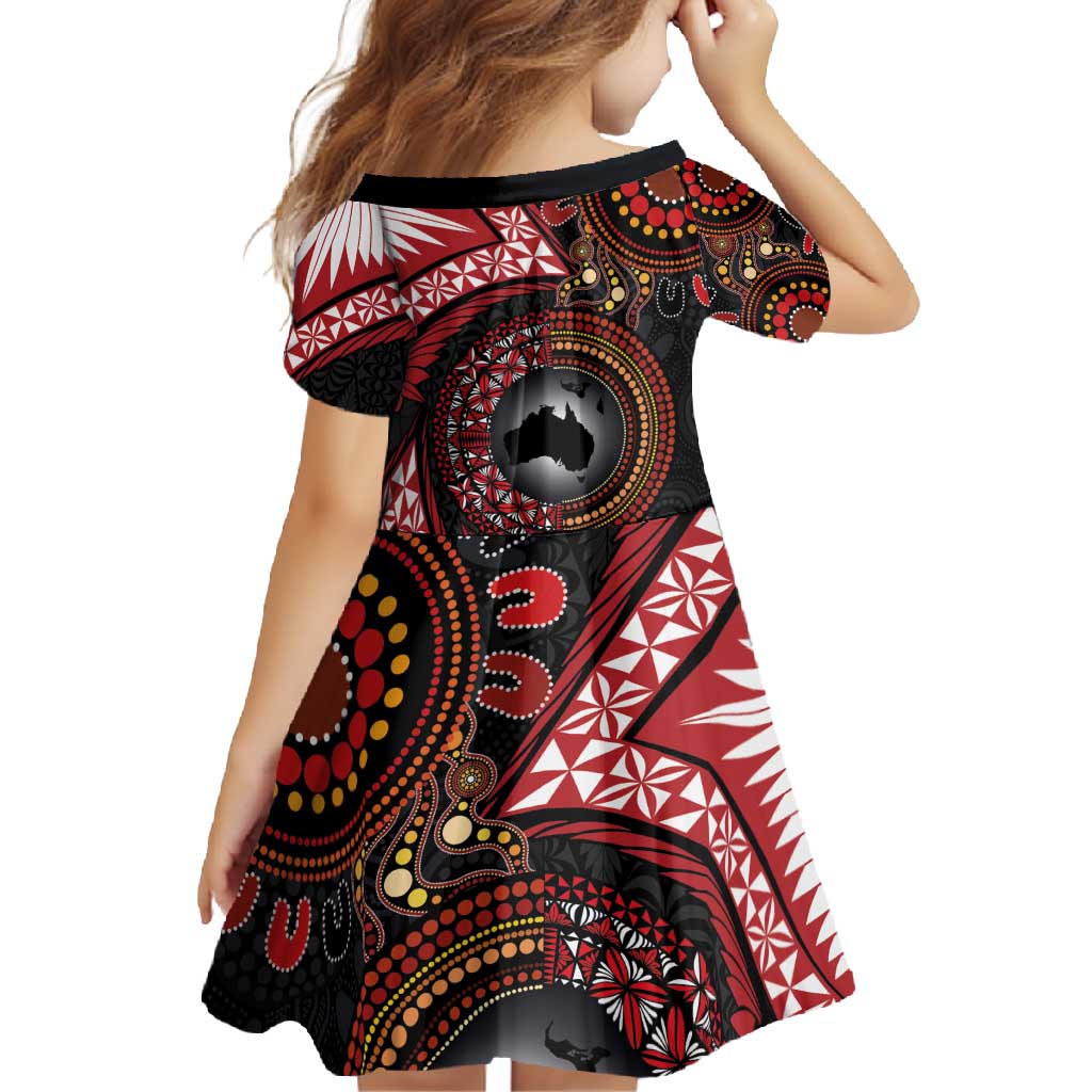 Tonga and Australia Together Family Matching Tank Maxi Dress and Hawaiian Shirt Ngatu Art Tribal Aboriginal Tattoo Pattern LT03 - Polynesian Pride