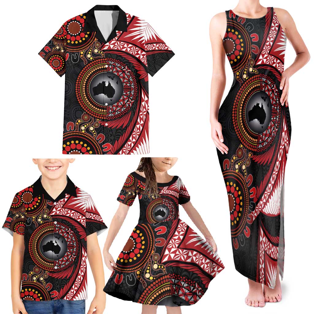 Tonga and Australia Together Family Matching Tank Maxi Dress and Hawaiian Shirt Ngatu Art Tribal Aboriginal Tattoo Pattern LT03 - Polynesian Pride