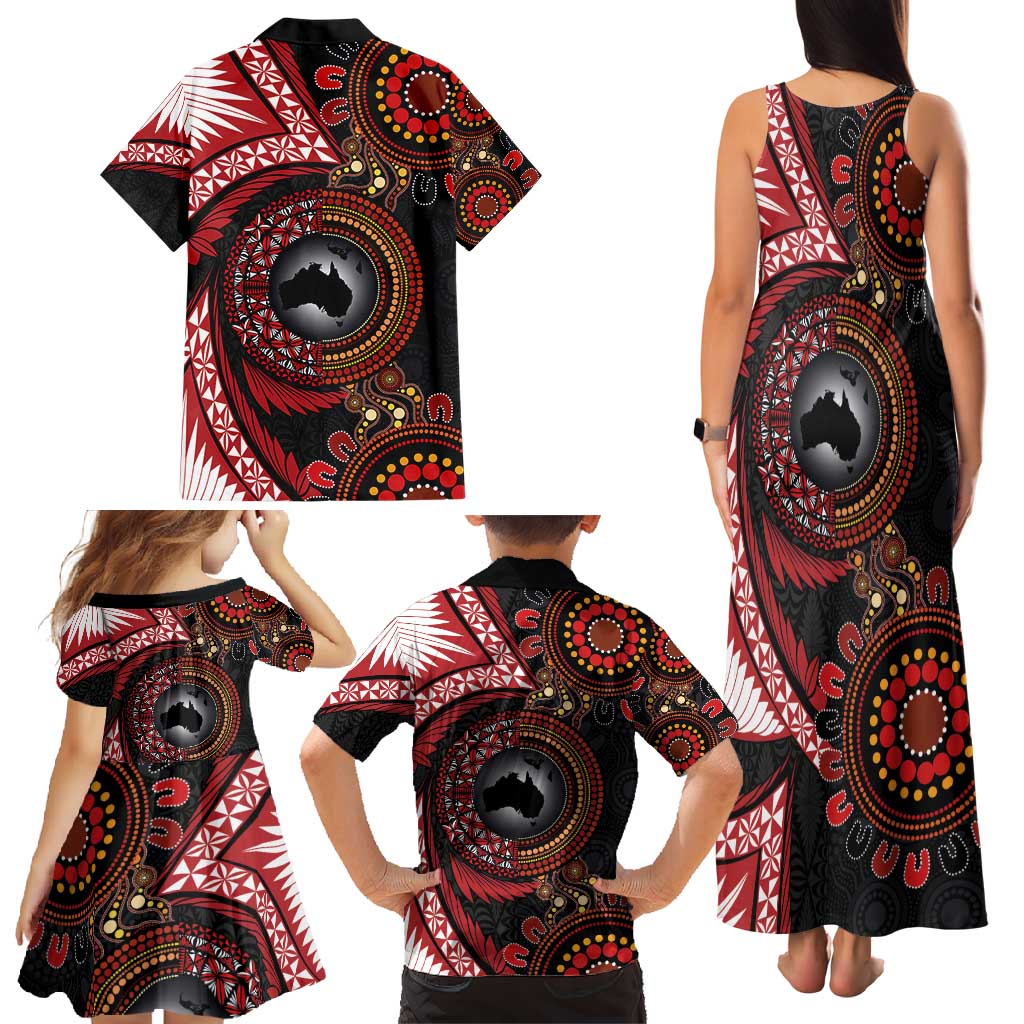 Tonga and Australia Together Family Matching Tank Maxi Dress and Hawaiian Shirt Ngatu Art Tribal Aboriginal Tattoo Pattern LT03 - Polynesian Pride