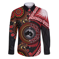 Tonga and Australia Together Family Matching Tank Maxi Dress and Hawaiian Shirt Ngatu Art Tribal Aboriginal Tattoo Pattern LT03 Dad's Shirt - Long Sleeve Black - Polynesian Pride