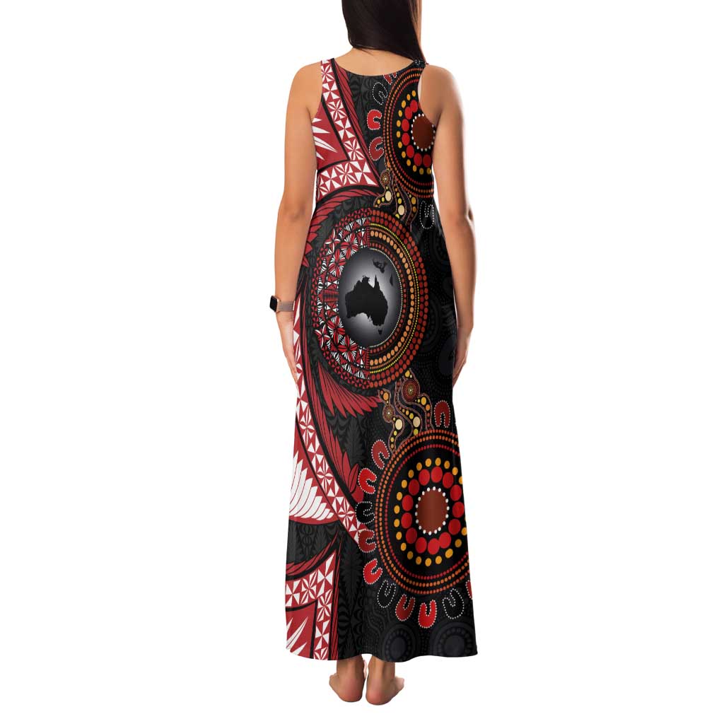 Tonga and Australia Together Family Matching Tank Maxi Dress and Hawaiian Shirt Ngatu Art Tribal Aboriginal Tattoo Pattern LT03 - Polynesian Pride