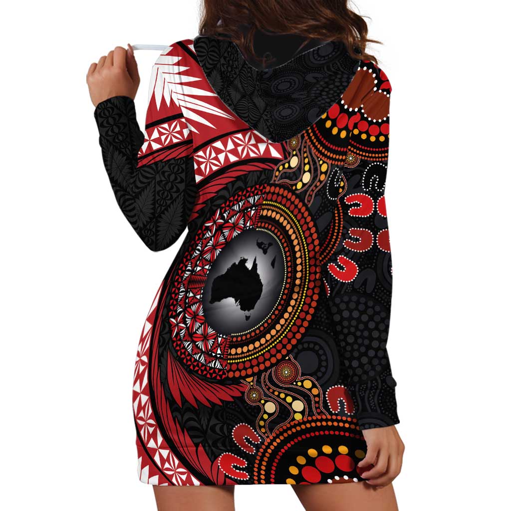 Tonga and Australia Together Hoodie Dress Ngatu Art Tribal Aboriginal Tattoo Pattern