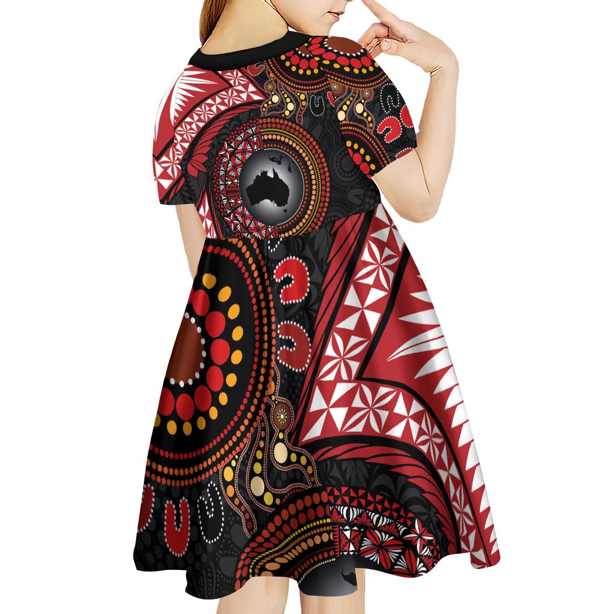 Tonga and Australia Together Kid Short Sleeve Dress Ngatu Art Tribal Aboriginal Tattoo Pattern