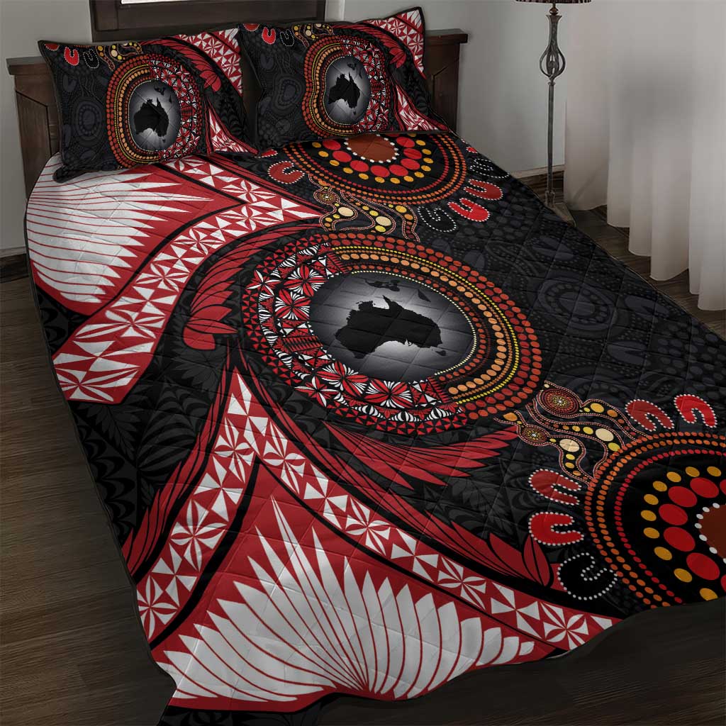 Tonga and Australia Together Quilt Bed Set Ngatu Art Tribal Aboriginal Tattoo Pattern