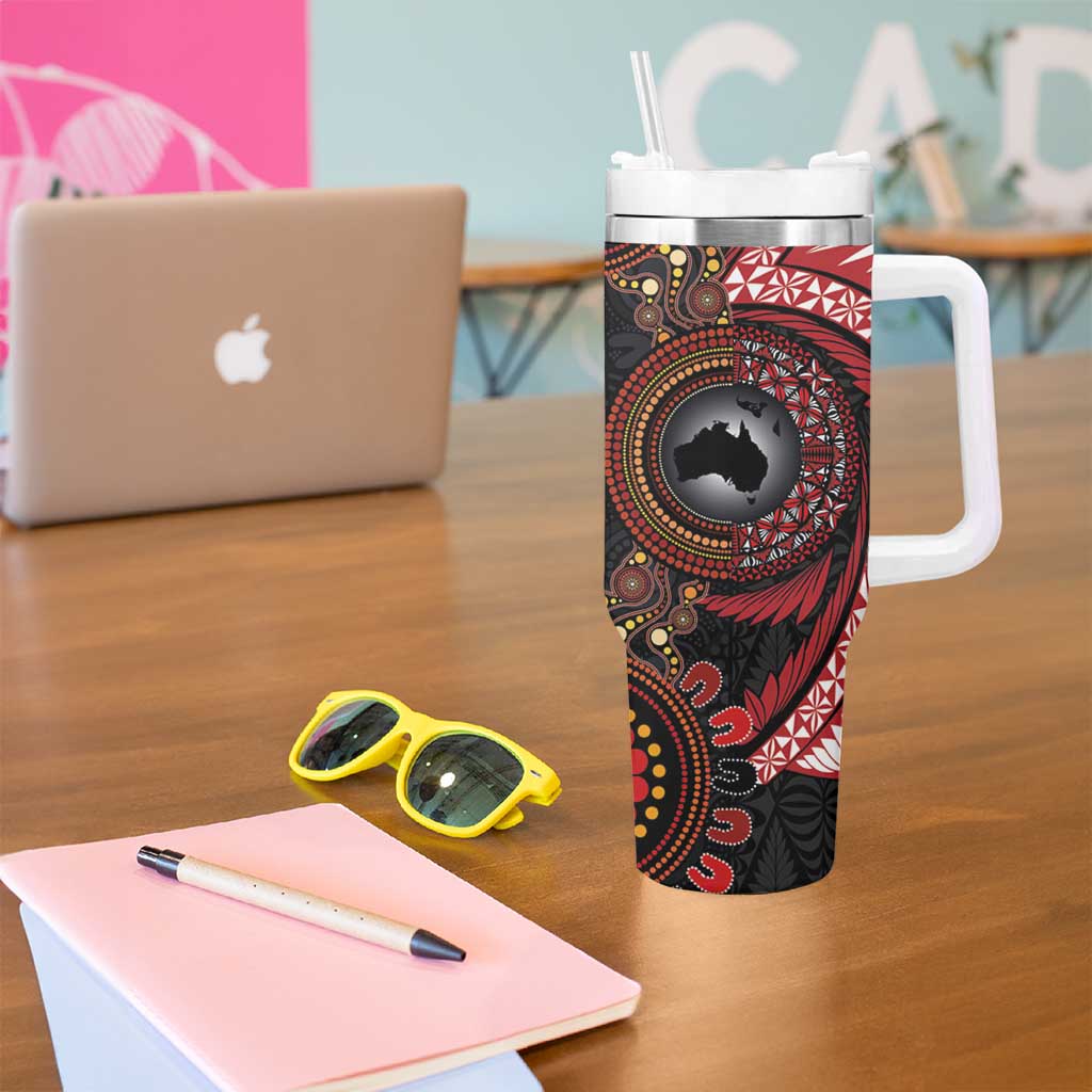 Tonga and Australia Together Tumbler With Handle Ngatu Art Tribal-Aboriginal Tattoo Pattern
