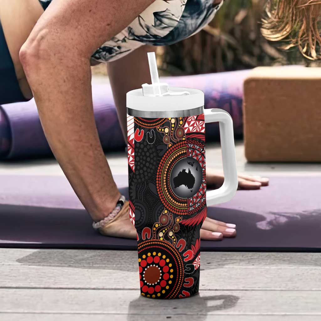 Tonga and Australia Together Tumbler With Handle Ngatu Art Tribal-Aboriginal Tattoo Pattern