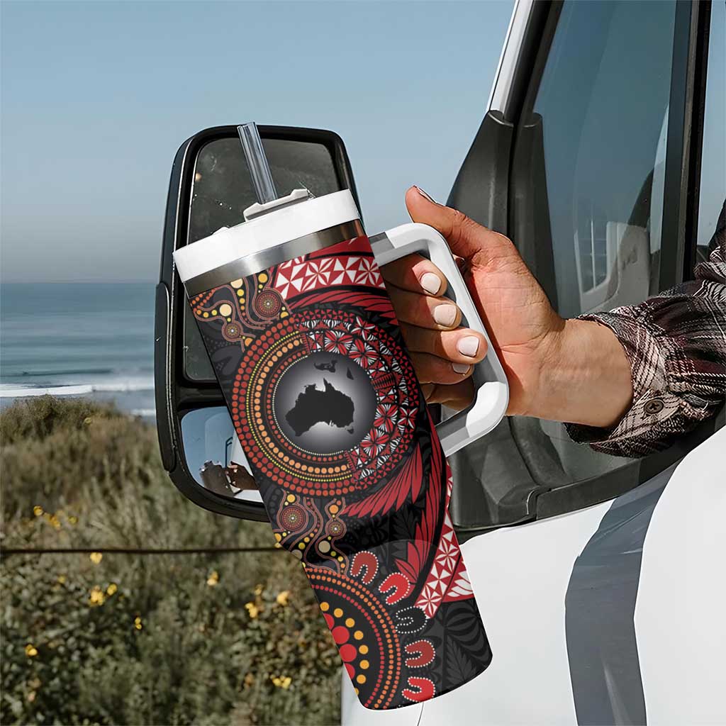 Tonga and Australia Together Tumbler With Handle Ngatu Art Tribal-Aboriginal Tattoo Pattern