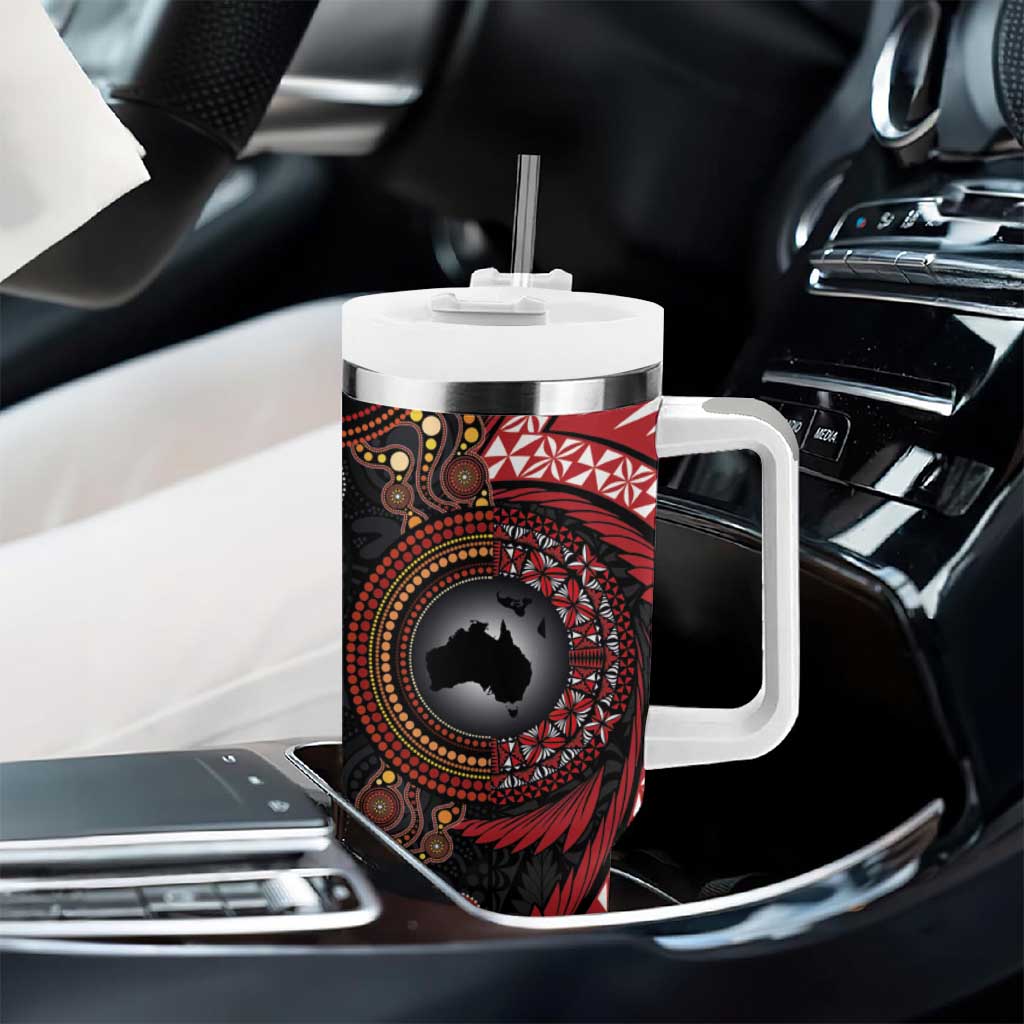 Tonga and Australia Together Tumbler With Handle Ngatu Art Tribal-Aboriginal Tattoo Pattern
