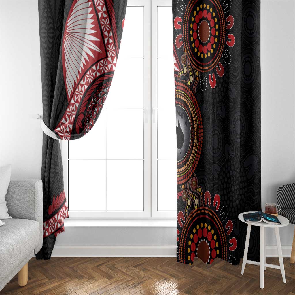 Tonga and Australia Together Window Curtain Ngatu Art Tribal Aboriginal Tattoo Pattern