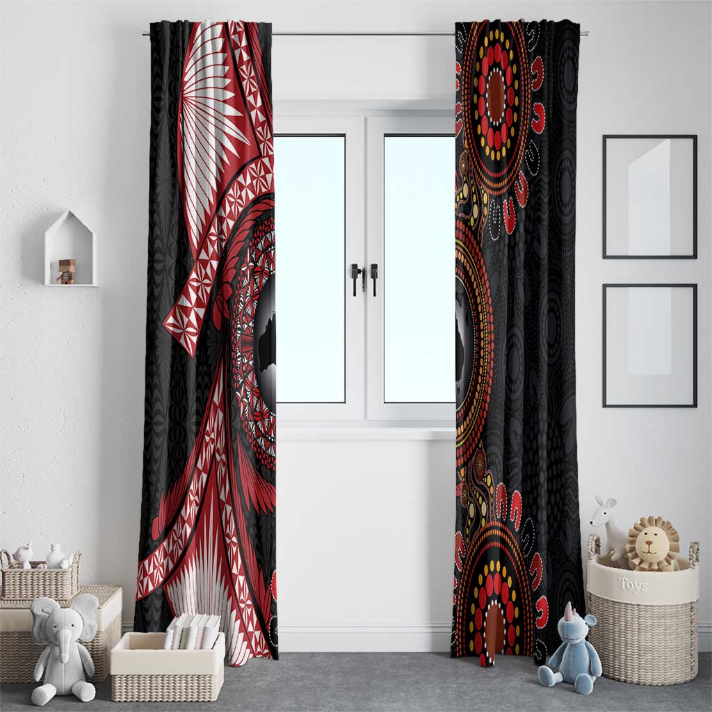Tonga and Australia Together Window Curtain Ngatu Art Tribal Aboriginal Tattoo Pattern