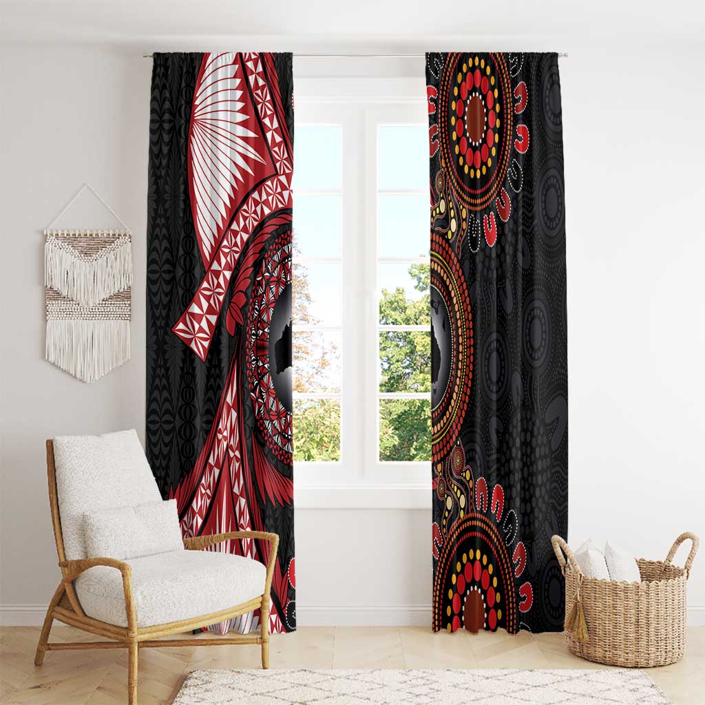 Tonga and Australia Together Window Curtain Ngatu Art Tribal Aboriginal Tattoo Pattern
