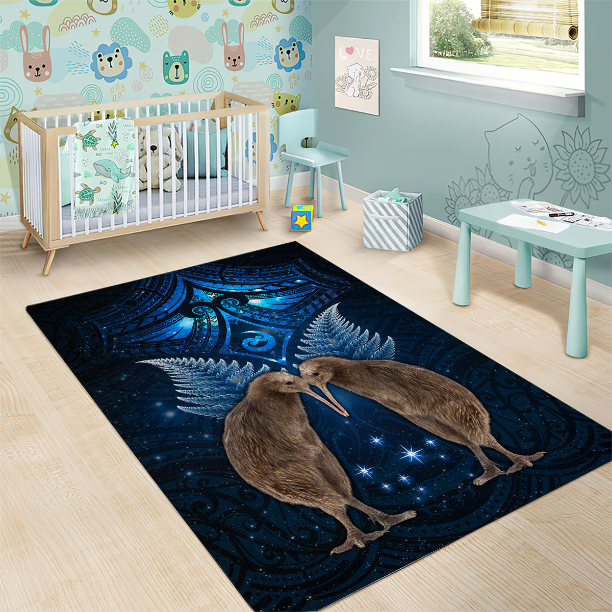 New Zealand Maori Matariki Area Rug Hongi Kiwi Bird and Silver Fern LT03