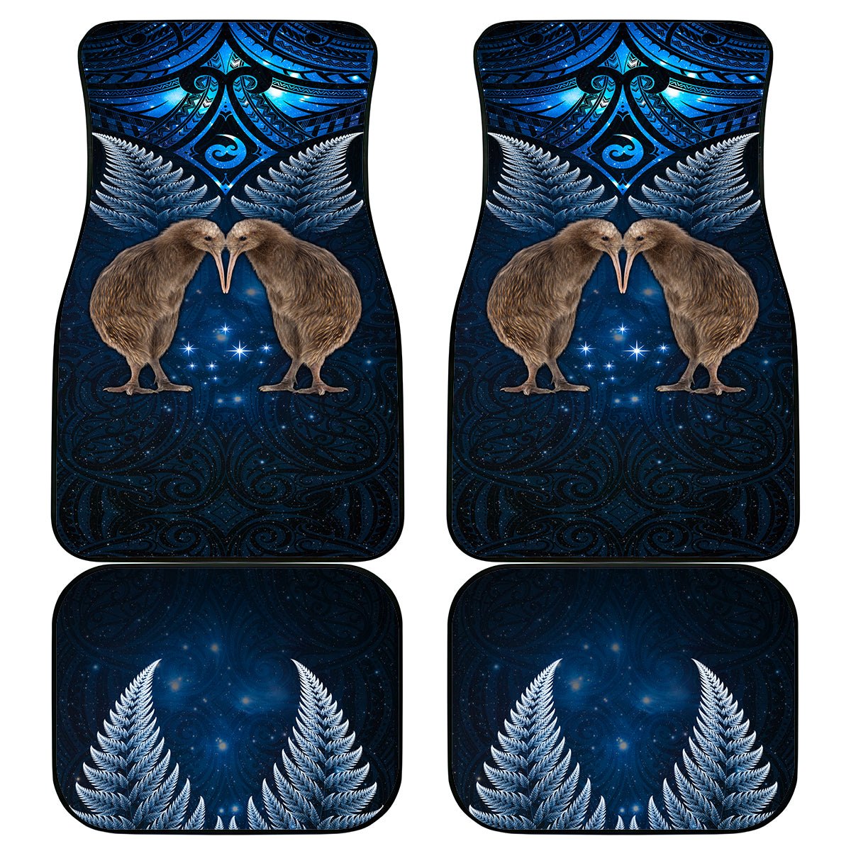 New Zealand Maori Matariki Car Mats Hongi Kiwi Bird and Silver Fern LT03