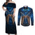 New Zealand Maori Matariki Couples Matching Off Shoulder Maxi Dress and Long Sleeve Button Shirt Hongi Kiwi Bird and Silver Fern LT03