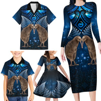 New Zealand Maori Matariki Family Matching Long Sleeve Bodycon Dress and Hawaiian Shirt Hongi Kiwi Bird and Silver Fern LT03 - Polynesian Pride