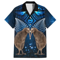 New Zealand Maori Matariki Family Matching Long Sleeve Bodycon Dress and Hawaiian Shirt Hongi Kiwi Bird and Silver Fern LT03 Dad's Shirt - Short Sleeve Blue - Polynesian Pride