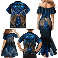 New Zealand Maori Matariki Family Matching Mermaid Dress and Hawaiian Shirt Hongi Kiwi Bird and Silver Fern LT03 - Polynesian Pride