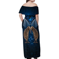 New Zealand Maori Matariki Family Matching Off Shoulder Maxi Dress and Hawaiian Shirt Hongi Kiwi Bird and Silver Fern LT03 - Polynesian Pride