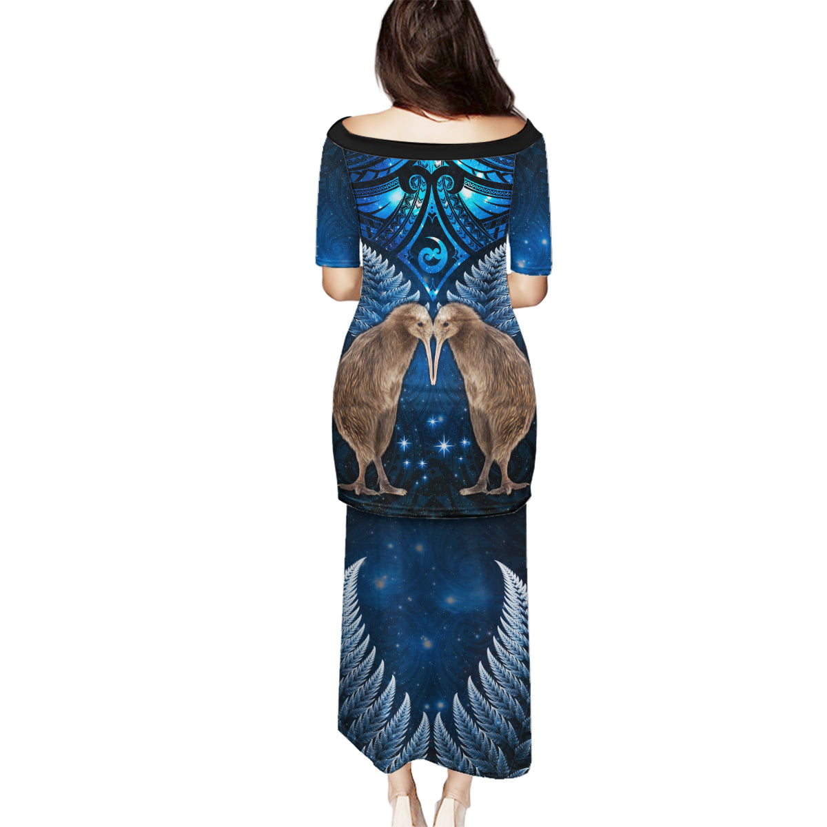 New Zealand Maori Matariki Family Matching Puletasi and Hawaiian Shirt Hongi Kiwi Bird and Silver Fern LT03 - Polynesian Pride